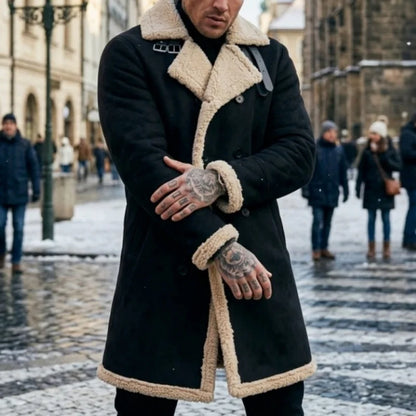 New Arrival Men’s Winter Jacket Windproof Fleece-Lined Mid-Length Faux Suede Coat with Faux Fur Lining Men’s Winter Coat