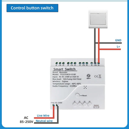 Tuya Zigbee 4 Gang Smart Switch with Temperature or Humidity Sensor Passive Dry Contact 32V 250V Switch Relay Alexa Compatible