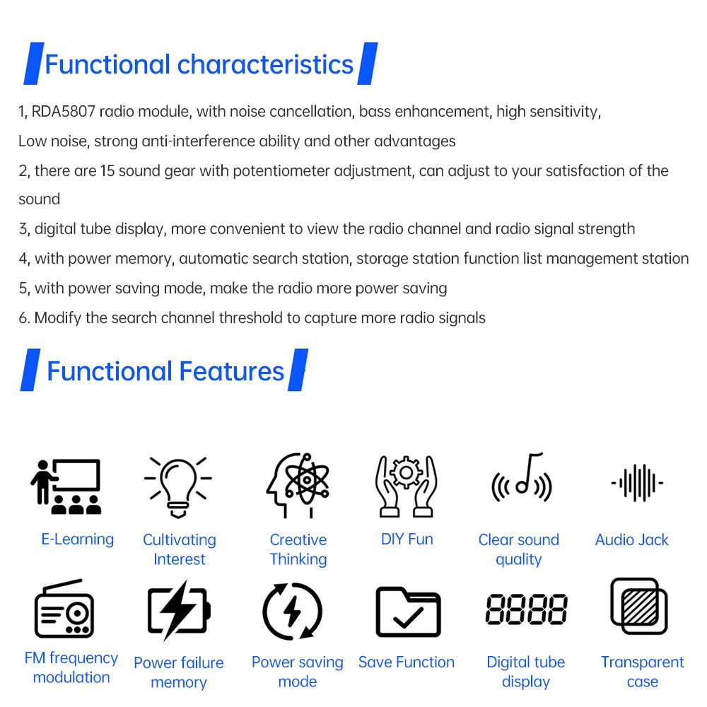 DIY FM Radio Electronic Kit Adjustable Frequency 87-108MHz Practice Soldering RDA5807S Digital Display DIY Soldering HU-017B