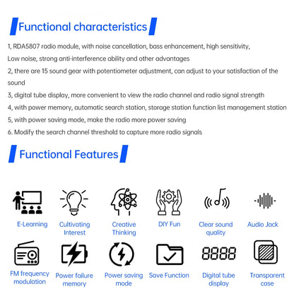 DIY FM Radio Electronic Kit Adjustable Frequency 87-108MHz Practice Soldering RDA5807S Digital Display DIY Soldering HU-017B