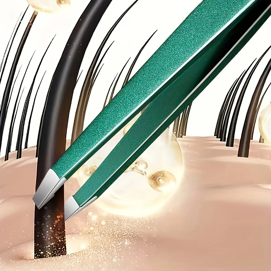 Professional Stainless Steel Tweezers Set for Men & Women High-Precision Slant Tip Beauty Tools with Sensitive Trichologist Care