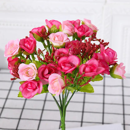 Simulated Rose Bouquet Home Decoration Small Rose Camellia Wedding Decoration Artificial Flowers Garden Decoration