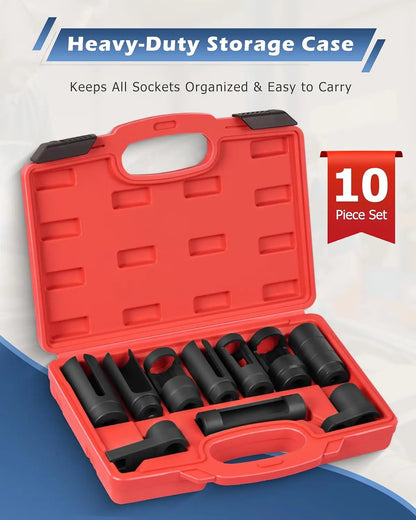 Universal Oxygen Sensor Socket Set O2 Lambda Sensor Removal Tool Kit Automotive Wrench Remover Installer Multi Size Box Tool