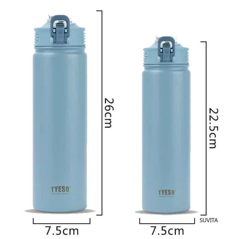 TYESO 600/750ml Thermos Water Bottle with Straw, Stainless Steel Car Thermal Sports Cup, Keeps Cold & Heat Travel Mug