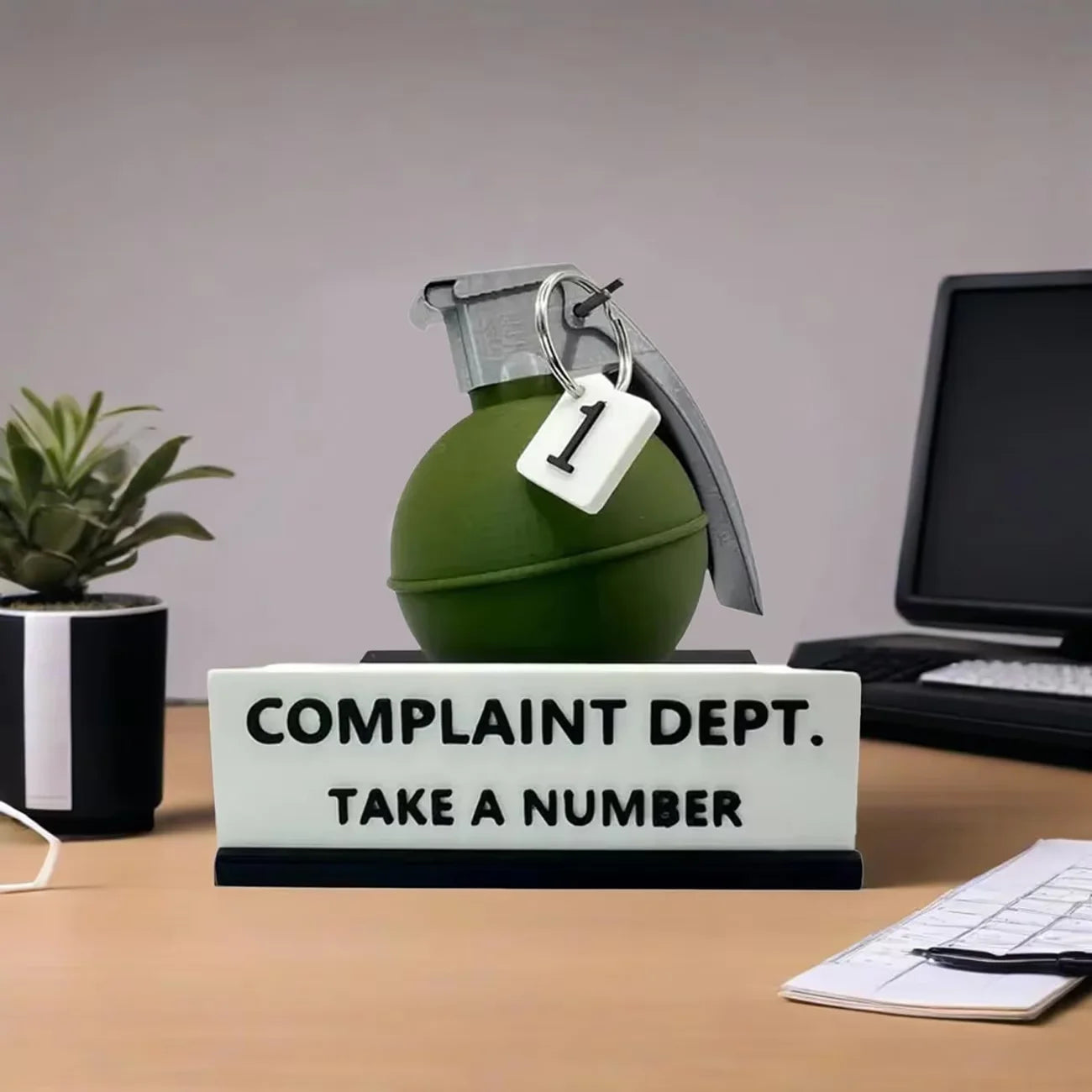 Interesting Grenade Complaint Department Desk Logo Decoration Interesting "Take A Number" Office Decoration