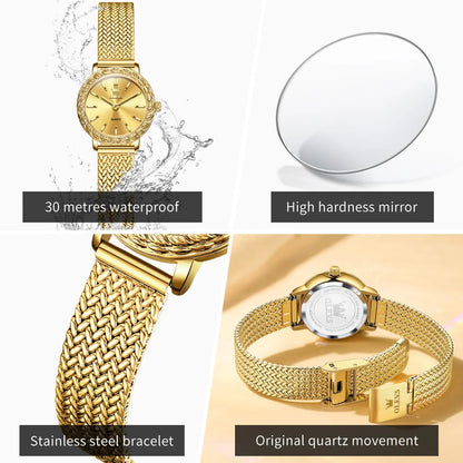 OLEVS 5643 Watches for Women Top Brand Ladies Dress Quartz Watch Steel Mesh Strap Waterproof Fashion Original Women's Wristwatch