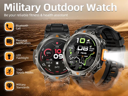 EIGIIS KE3Pro Original Smart Watch for Men with LED Flashlightwith Heart Rate Sleep fitness Monitor with GPS Multiple Sport Mode