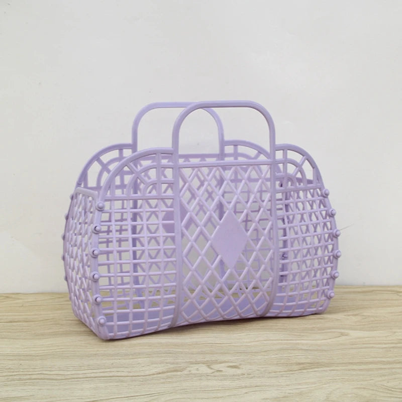 Summer Jelly Bag Portable Vegetable Basket Hollow Jelly Bag Girl Large Capacity Holiday Handbag Jelly Beach Tote Bags Organizer