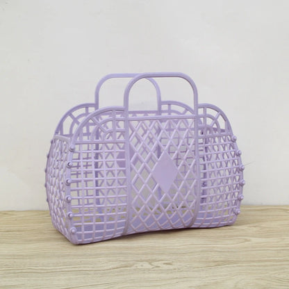 Summer Jelly Bag Portable Vegetable Basket Hollow Jelly Bag Girl Large Capacity Holiday Handbag Jelly Beach Tote Bags Organizer