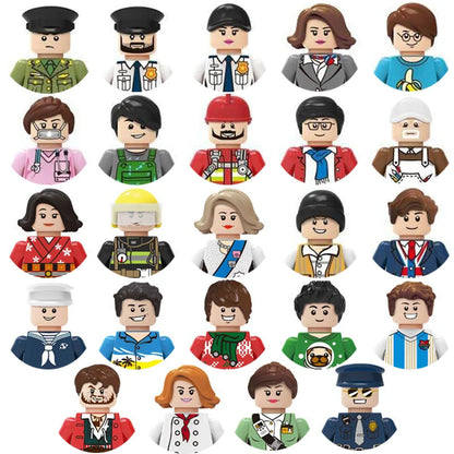City character building block figure set, little block people, block accessories, engineer, doctor, firefighter, kids' toy