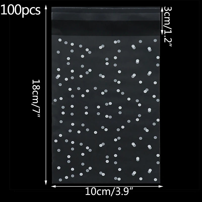 100pcs Plastic Transparent Cellophane Bags Polka Dot Candy Cookie Gift Bag Self Adhesive Candy Bags for Wedding Birthday Party