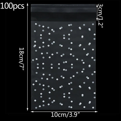 100pcs Plastic Transparent Cellophane Bags Polka Dot Candy Cookie Gift Bag Self Adhesive Candy Bags for Wedding Birthday Party