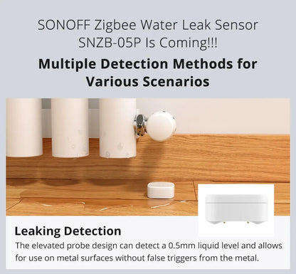 SONOFF SNZB-05P Water Leak Sensor With Detection Cable 5-Year Battery IP67 Waterproof Smart Alarms Works With Alexa Google Home