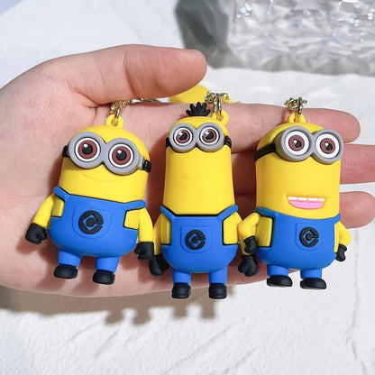 1/3/7/14PCS New Popular Anime Minions Keychain Cartoon PVC Children Toy Gift Cute Key Ring School Bag Pendant Car Key Chain