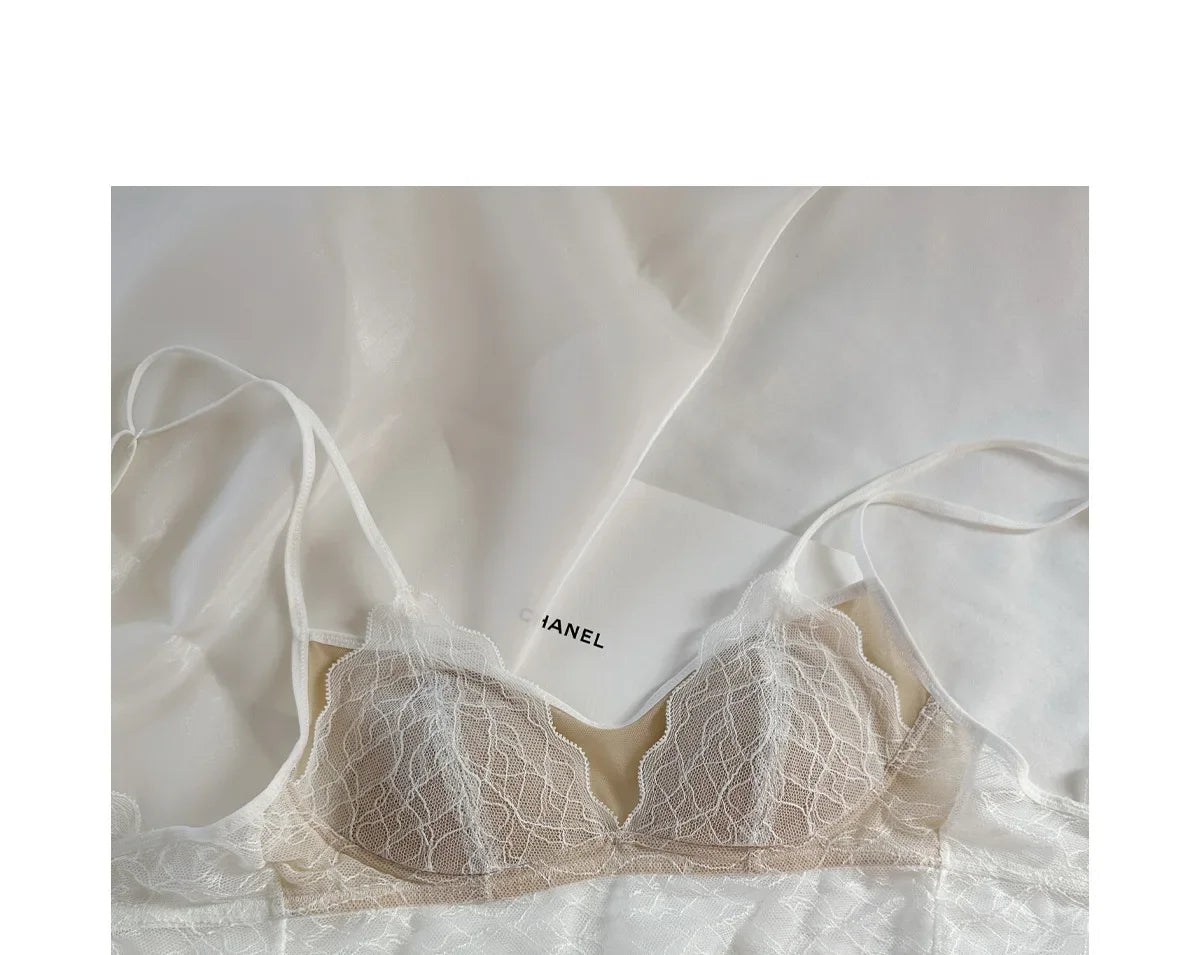 Sexy Lace Bralette No Underwire | French Triangle Cup Bra | Summer Thin Breathable for Women | Slimming Strappy Back Lingerie