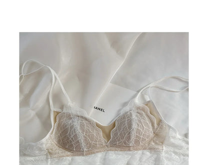 Sexy Lace Bralette No Underwire | French Triangle Cup Bra | Summer Thin Breathable for Women | Slimming Strappy Back Lingerie