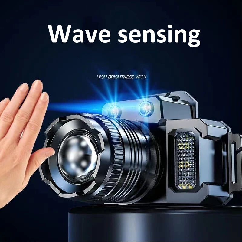 Super Bright T51 LED Sensor Headlamp USB C Rechargeable Headlight Led Head Torch With built-in battery Camping Fishing Lantern