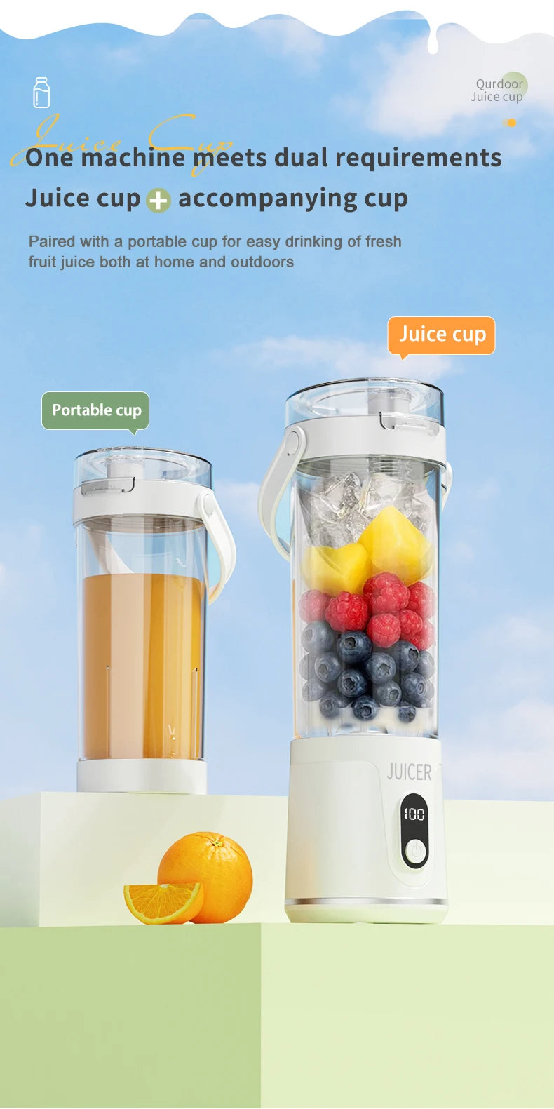 Portable 600ML Juicer Cup 12 Blades for Shakes Smoothies Rechargeable USB Traveling Fruit Juicer Double Cup Fruit Blender
