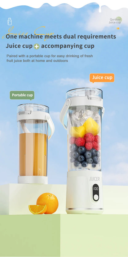 Portable 600ML Juicer Cup 12 Blades for Shakes Smoothies Rechargeable USB Traveling Fruit Juicer Double Cup Fruit Blender