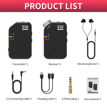 XTUGAJ02s Wireless in Ear Monitor System 2.4G Mini Stereo IEM System Low Latency One Transmitter More Receiver Stage Singer Band