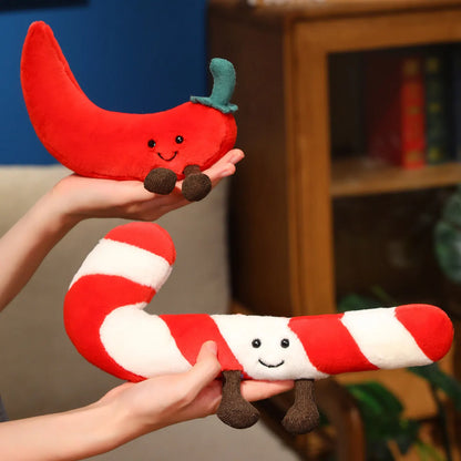 Christmas Bell Pepper and Candy Cane Plush Toy Fun Simulation Chili Peppers and Candy Canes Stuffed Doll Holiday Decor Xmas Gift