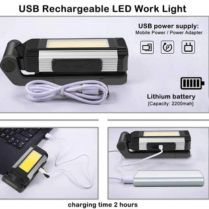 USB Rechargeable LED Flashlight with Magnetic COB Work Light Portable Camping Lantern Type-C Power Bank Function Lamp