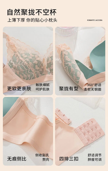 French Sexy Lace Bra and Panty Set for Women, Push Up Wireless Bralette, Comfortable & Breathable Small Chest, Bestseller MOYISU