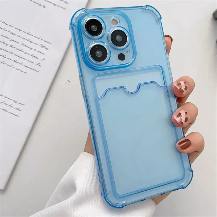 Przezroczyste Etui Portfelowe na Karty do iPhone 16 15 14 13 12 11 Pro Max Mini X XR 7 8 Plus Przezroczysta Odporna na Wstrząsy Miękka Obudowa