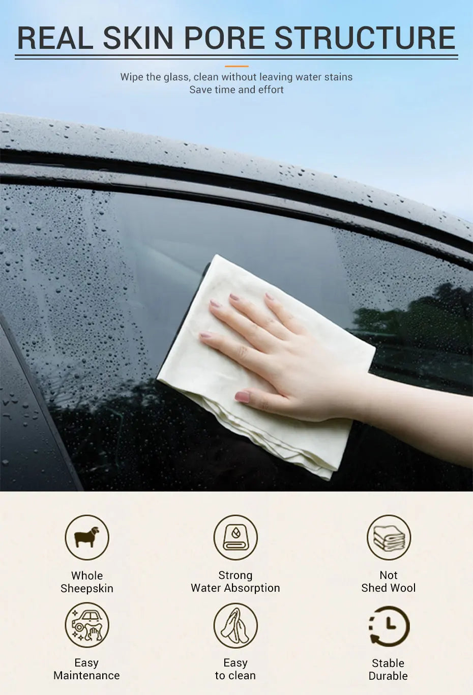 SEAMETAL Car Care Cleaning Towel Natural Sheepskin Quick Drying Cloth Super Absorbent Washing Towels Car Wash Tool Accessories