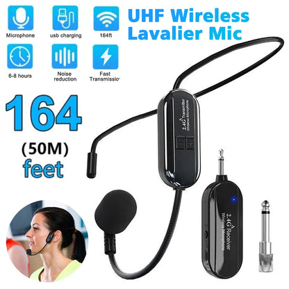 Wireless Headset Microphone Kit 2.4G with Transmitter And Receiver for Voice Amplifier Speaker Suitable for Teaching Stage Guide