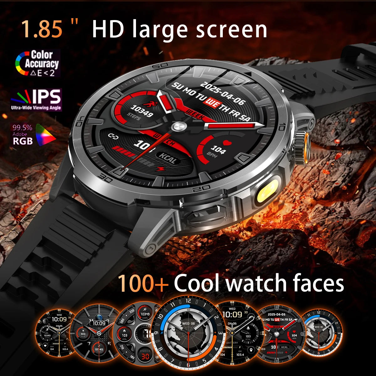 LIGE Nowy Wojskowy Zewnętrzny Inteligentny Zegarek 1,85" AMOLED Bateria 1000mAh 5ATM Wodoodporny Rozmowy Głosowe Sportowa Męska Opaska Fitness