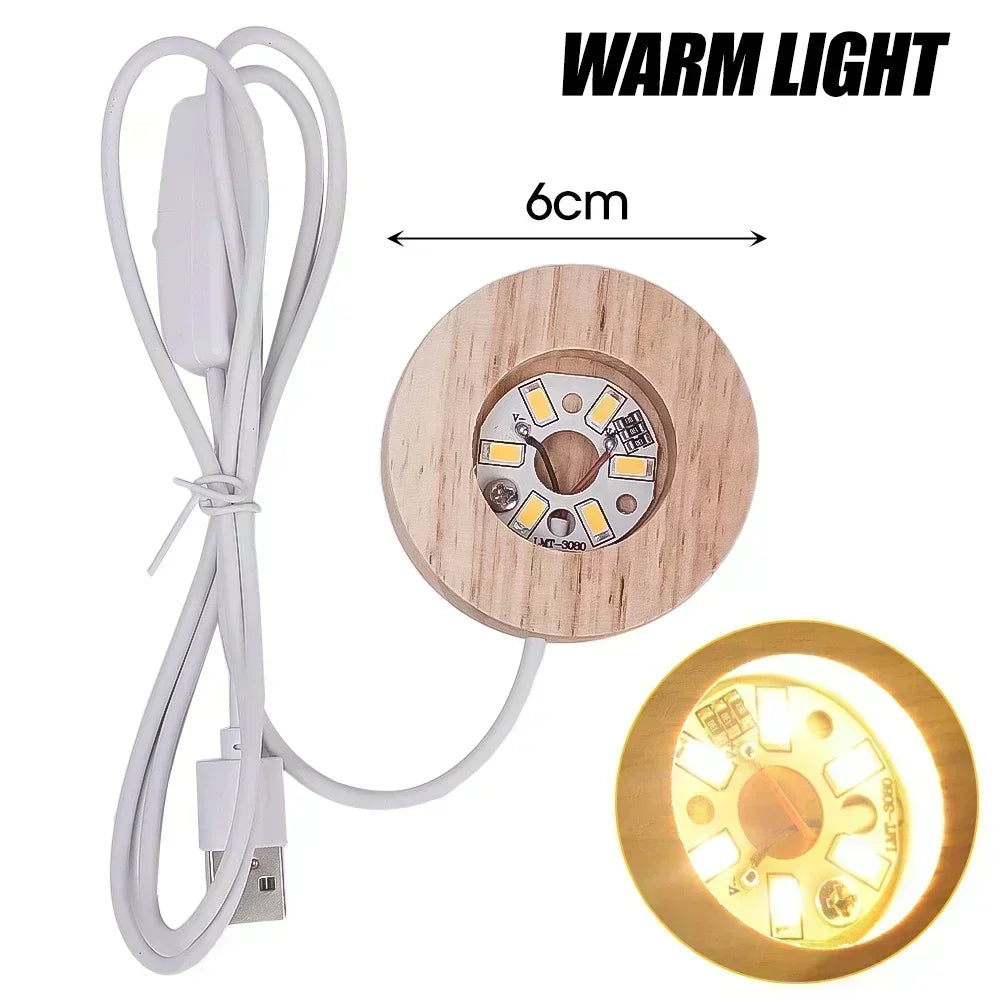 5-8cm Solid Wood LED USB Lamp Holder Display Base Night Light Luminous Bottle Coasters Crystal Ball Glass Ornament Stand Decor