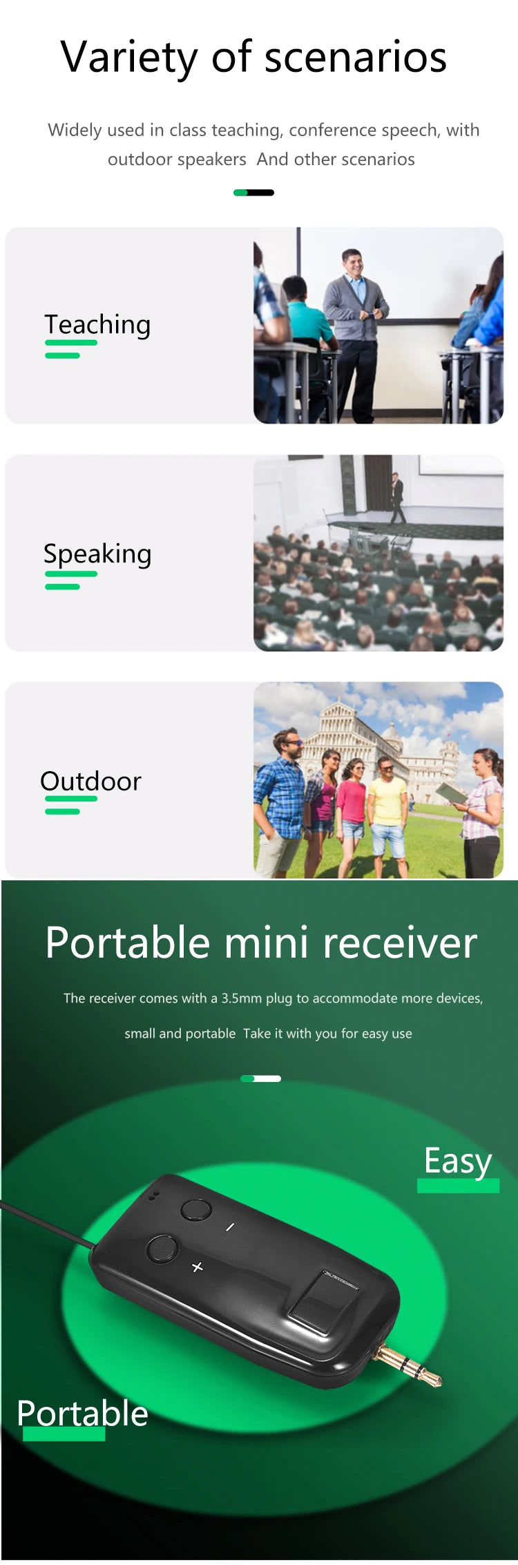 2.4G Head-mounted Wireless Lavalier Microphone Set Transmitter with Receiver for Amplifier Voice Speaker Teaching Tour Guide