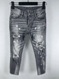 6060 Four Seasons New Men's Washed Ripped Patch Old Slim-fit Straight Black Jeans for Men
