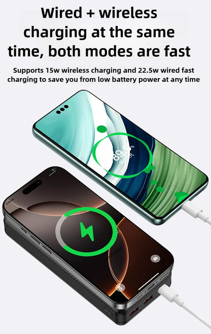 22.5W Fast Charging & Wireless Charging 18650 Battery Power Case - 8x18650 Battery Holder with Outdoor Camping LED Light
