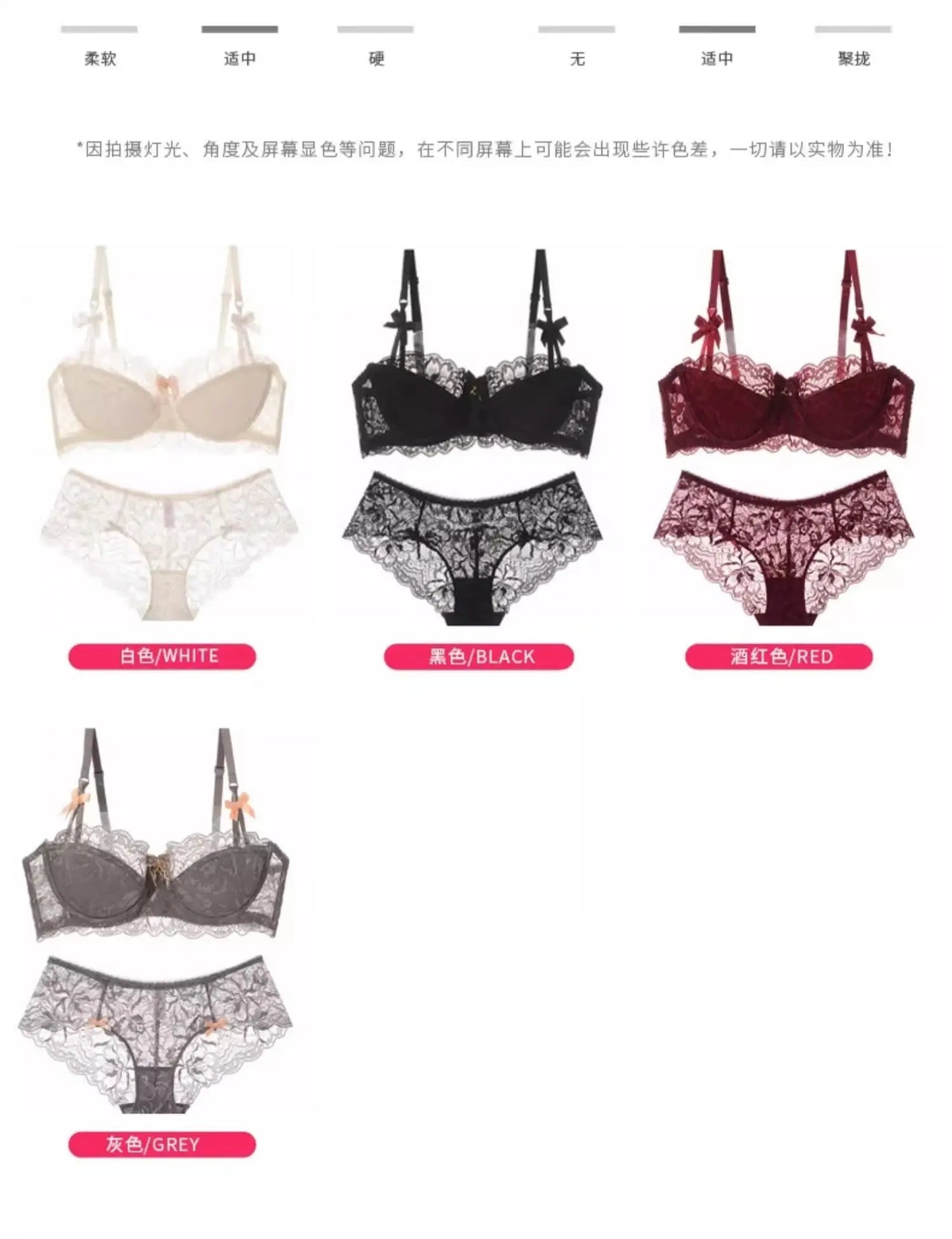 French Pure Passion Bow Shaped Shoulder Strap Lace Sexy Half Cup Push Up Bra Set Women's Thin Lingerie Big Breast Small Cup S-XL