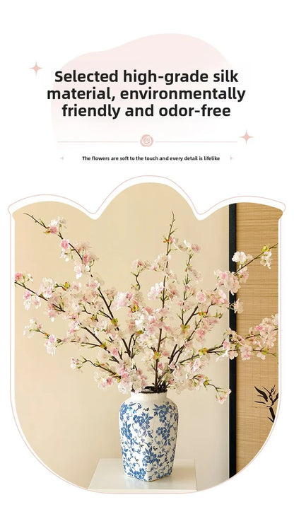 Japanese Style Artificial Cherry & Peach Blossom Bouquet, Faux Dried Floral Ornaments for Table & Living Room Home Decoration