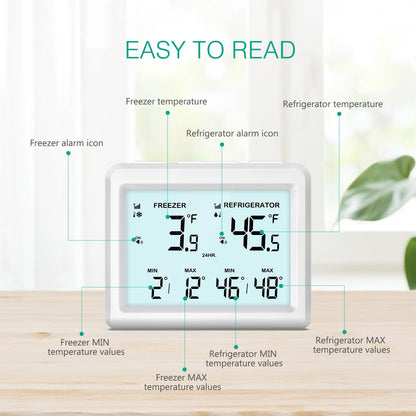 ORIA Digital Refrigerator Thermometer Wireless Freezer Thermometer Fridge Temperature Monitor with 2 Sensor