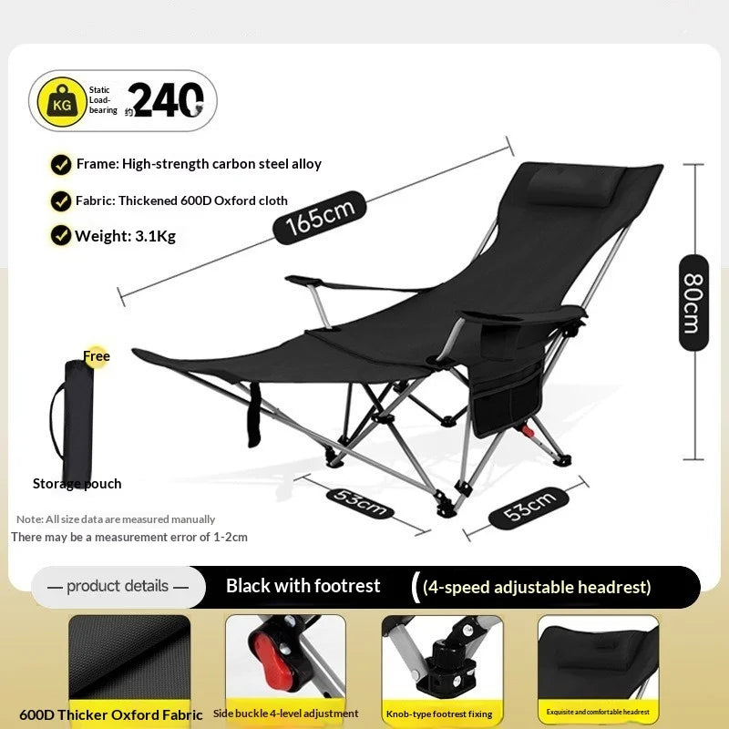 Portable Folding Beach Chair Lightweight Adjustable Reclining Sun Lounger Camping Picnic Travel Outdoor Portable Chair Chair