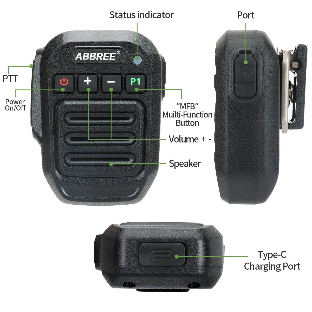 ABBREE Walkie Talkie Bluetooth Wireless Speaker Mic For Baofeng UV-5R UV-5RH UV-21 PRO V2 Quansheng UV-K5 (8) UV-K6 Ham Radio