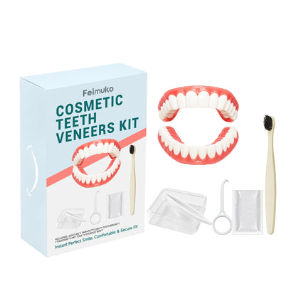 Silicone denture set, ivory colored dentures, instantly burst into a confident smile, comes with a toothbrush and tweezers