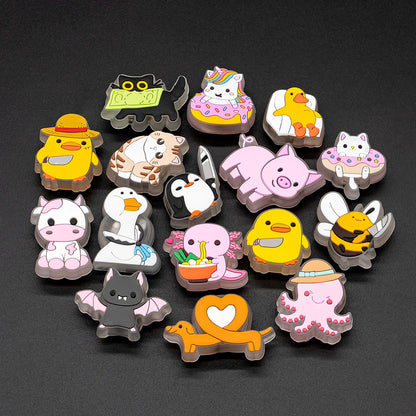 1/16pcs LED Shoe Charms Salamander Unicorn Dogs Lighted Shoe Decorations Yellow Duck LED Pins Accessories for Women Men Kids