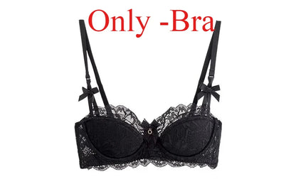Modest French Pure Desire Bralette AB Cup Full Coverage Lace Bra & Set Small Bust Push Up Wireless for Chubby Girl Bow Plus Size