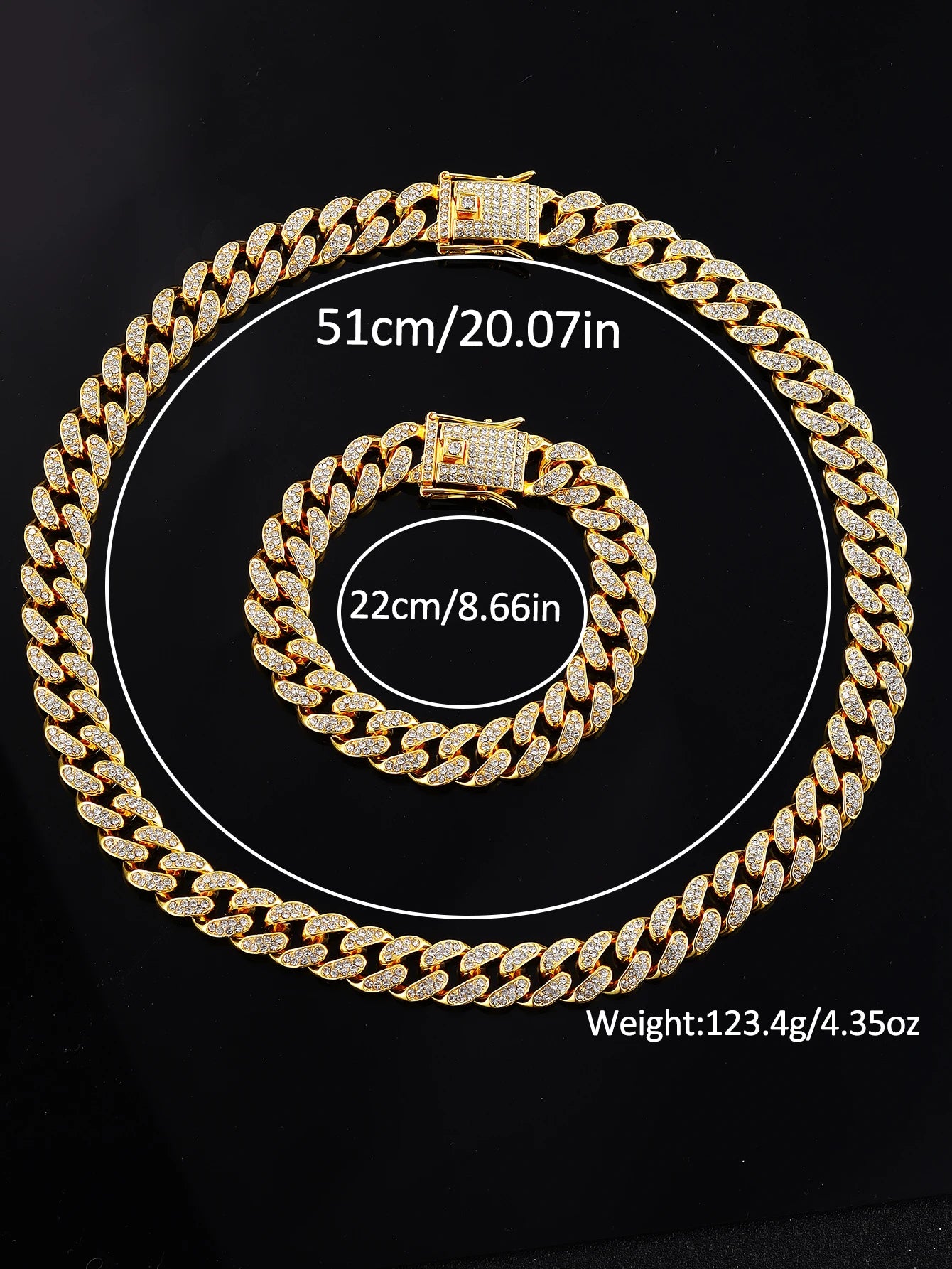 3PCS luxury alloy full diamond rhinestone mirror men's quartz watch with calendar and Hip Hop Cuban Necklace bracelet set