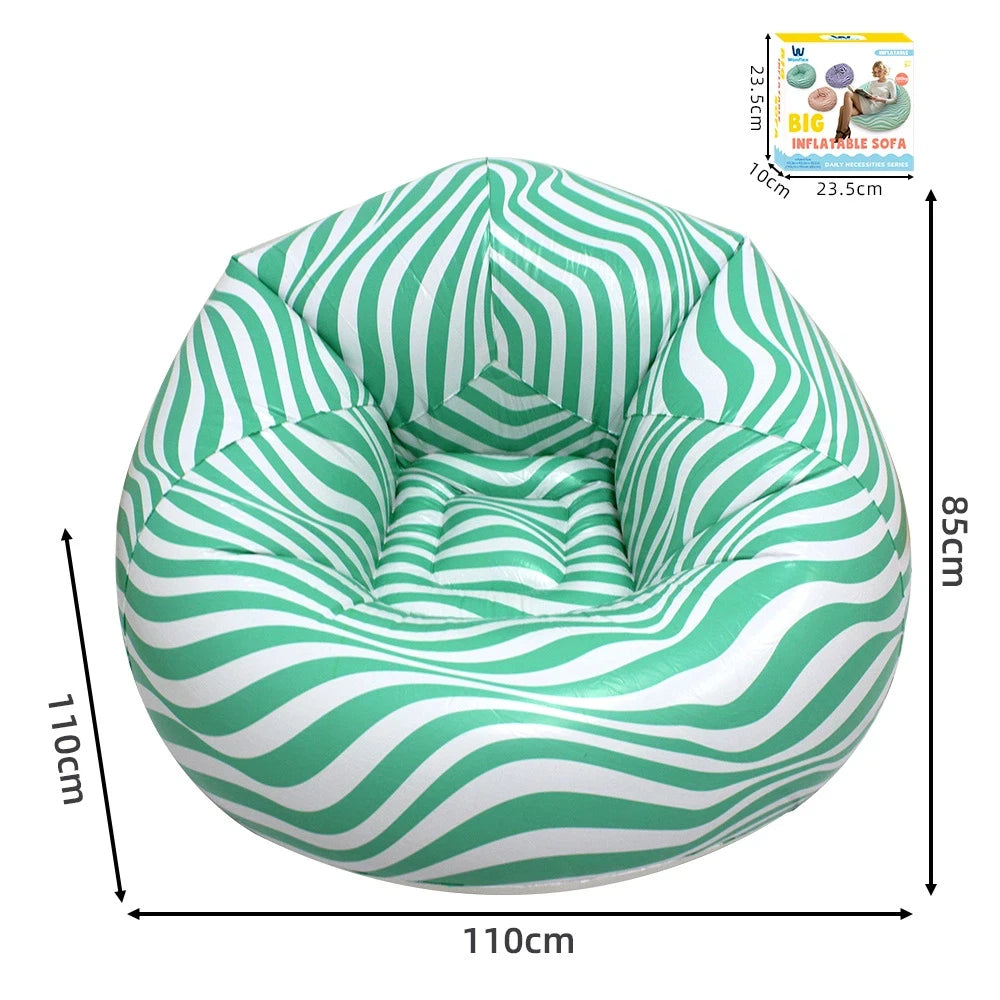 Portable Lazy Sofa Ball Shape Striped Inflatable Sofa for Outdoor Camping Picnic Comfortable Seat Cushion with Carry Bag