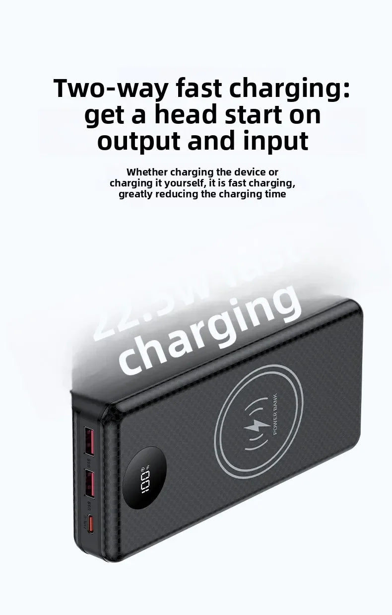 22.5W Fast Charging & Wireless Charging 18650 Battery Power Case - 8x18650 Battery Holder with Outdoor Camping LED Light