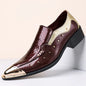 Handmade Red Men's Crocodile Leather Shoes Metal Pointy Toe Business Dress Suit Men Shoe Oxfords Flats Zapatos De Hombre