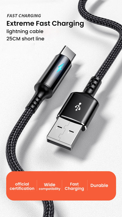 25cm Short Cable USB Type C Cable USB A To Micro USB 3A Fast Charging Cable For iPhone Xiaomi Huawei Mobile Phone Data Charger