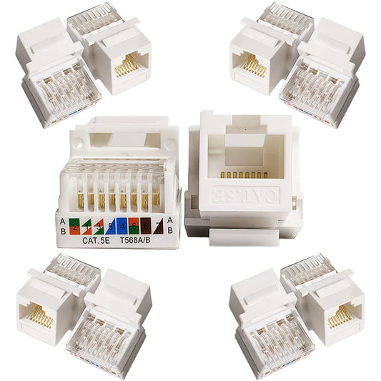 10/100Pcs Tool-Free Keystone Jack CAT5E  RJ45 Ethernet Wall Plate - U/UTP Network Module Adapter for Home/Office/Data Center