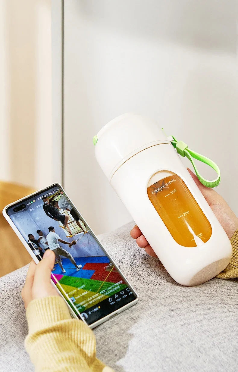 Portable Electric Juicer Cup 350mL for Smoothies Shaved Ice Juices12 Blade Stainless Steel Blender with Wireless Charging